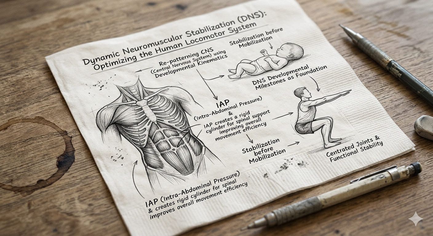 Sketch explaining intra-abdominal pressure, diaphragm and DNS stabilization principles